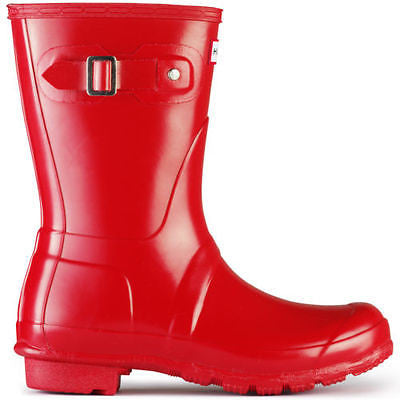 HUNTER ORIGINAL SHORT GLOSS WELLINGTON BOOTS BLACK RED SOVEREIGN