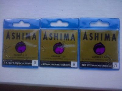 ASHIMA C-210 DEEP THROAT BRONZED MATCH HOOKS - SPADE END 18 - 3 PKS (30 hooks)
